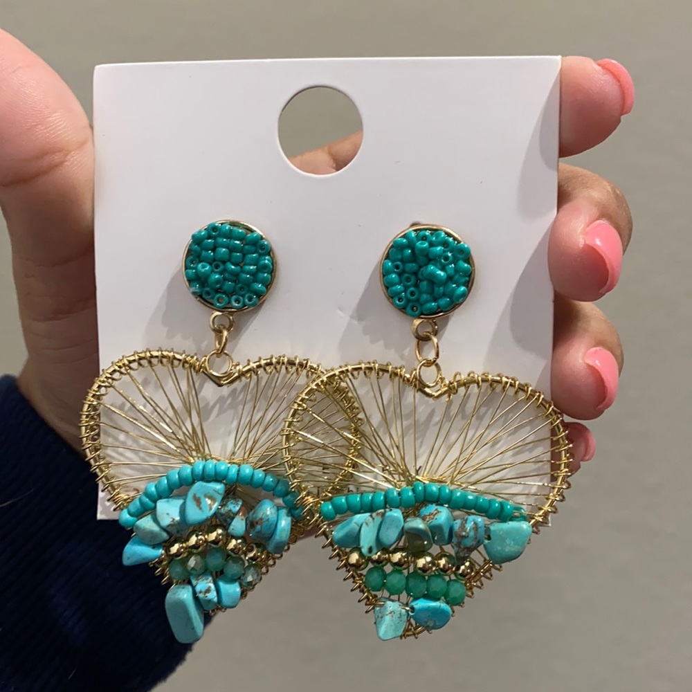 New Earrings Gold/ Turquoise Heart